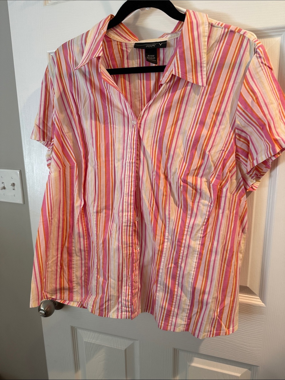 Venezia Pink Orange White Striped Short Sleeve Blouse